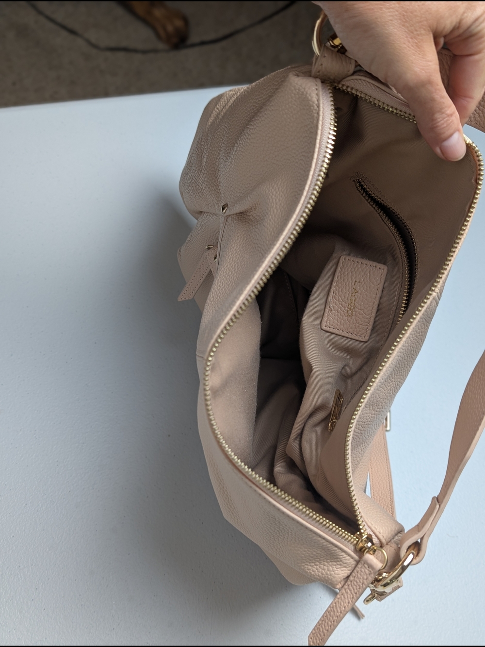 LAGGO Joyce Blush Pebbled Leather Hobo Shoulder Crossbody Bag Studded - Picture 11 of 17